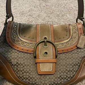 Coach Brown and Tan Suede w Monogram Women's Bag